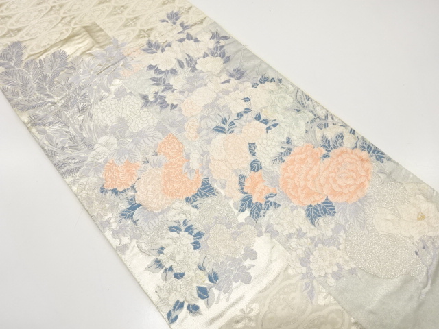 アンティーク　牡丹に菊・若松模様織出し袋帯（材料）